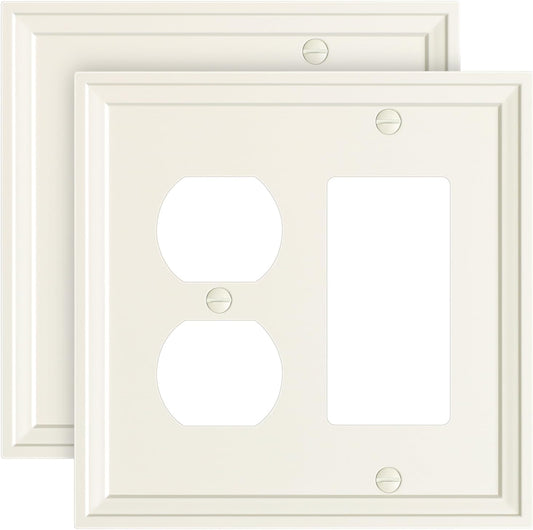 2-Pack Combo Duplex/Decorator Light Switch Cover Plate, Light Almond Modern Decorative Electrical Outlet Covers, Bamboo Fiber Wall Switch Plates and Outlet Covers