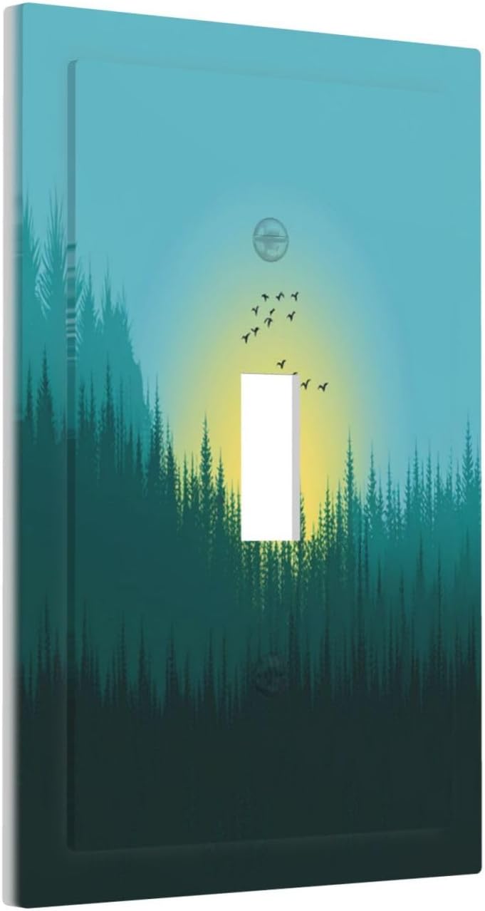 Green Forests And Birds Sun Woodland Decorative Light Switch Cover 1 Gang Single Toggle Decorator Outlet Wall Plate Device Electrical Faceplate Switchplates for Bedroom Bathroom Decor