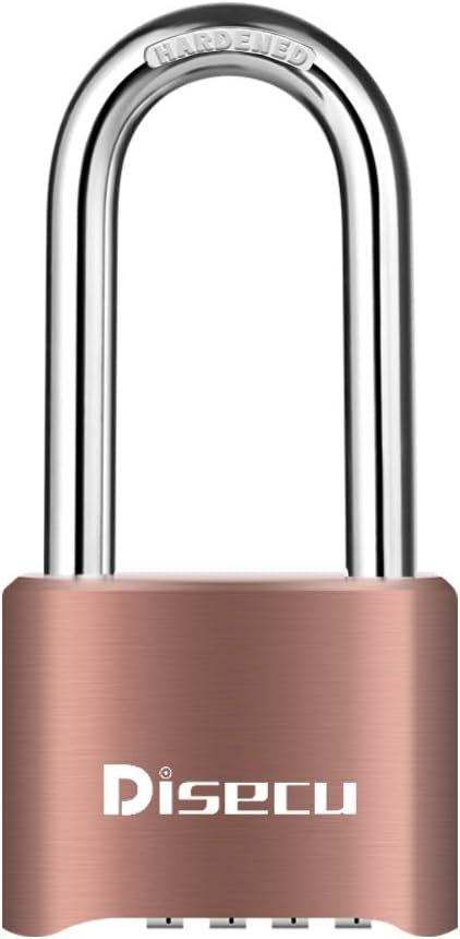 1 Pack disecu Heavy Duty 4 Digit Combination Lock, 2.5 Inch Long Shackle Outdoor Waterproof Padlock for School Gym Locker, Storage Unit, Fence, Gate, Toolbox (Brass)