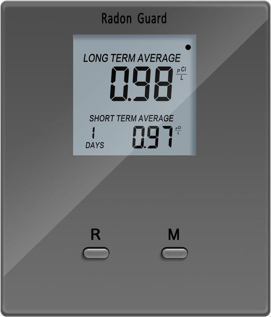 Home Radon Detector, Portable Radon Meter, Long and Short Term Home Radon Monitor, Battery-Powered, Prevent Excessive Radon Levels, Keep Your Health, Gray, Grey, BG-005