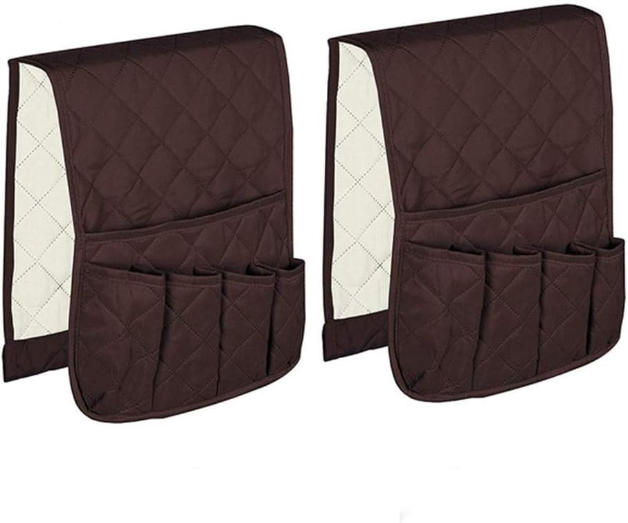 2 Pack Non-Slip Couch Sofa Chair Armrest Organizer 5 Pockets Armchair Caddy Smart Phone, Book, Magazines, Ipad, TV Remote Control Holder (Brown)