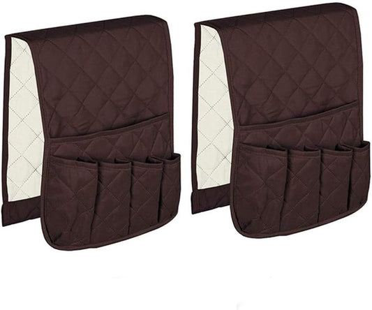 2 Pack Non-Slip Couch Sofa Chair Armrest Organizer 5 Pockets Armchair Caddy Smart Phone, Book, Magazines, Ipad, TV Remote Control Holder (Brown)