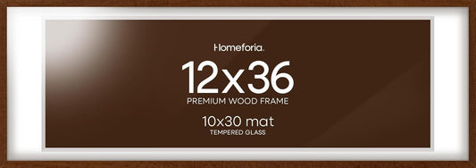 Homeforia 12x36 Picture Frame Brown, High End Dark Oak 12x36 Walnut Wood Poster Frame with Mat 10x30 Art, 12 x 36 Wooden Frame Matted to 10 x 30 Photo, 36x12 Frames, Tempered Glass, Wall Kit, Set of 1