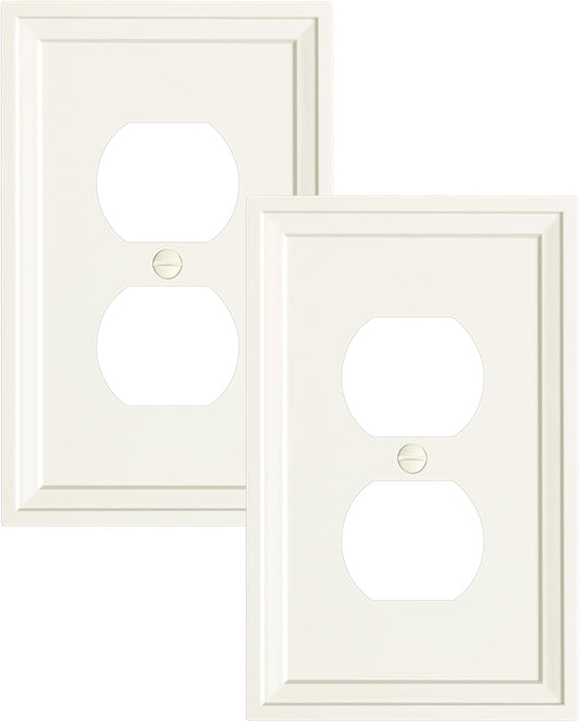 2-Pack Duplex Outlet Cover, Natural Bamboo Fiber Switch Plates and Outlet Covers, Light Almond Decorative Wall Plates for Electrical Outlets, 1 Gang Receptacle Cover, Corrosion Resistant