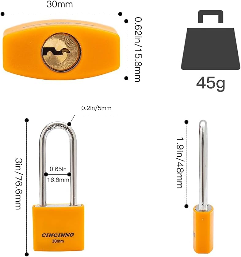 1-3/16 in. Small Aluminum Key Lock，Keyed Alike Padlocks with Long Shackle for School Gym Locker, Toolbox,12 Pack