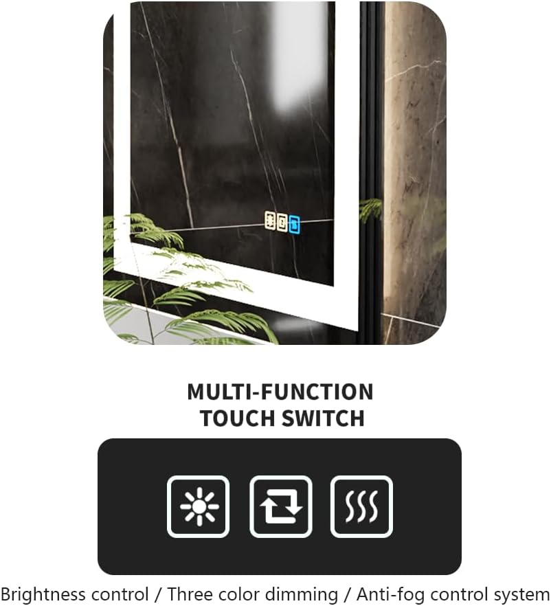 20 * 28inches LED Mirror, Smart Bathroom Mirror with Lights, Anti-Fog, Tempered Glass, 3 Colors Dimmable, Front and Backlit, CRI 90+, Wall Mounted, Memory