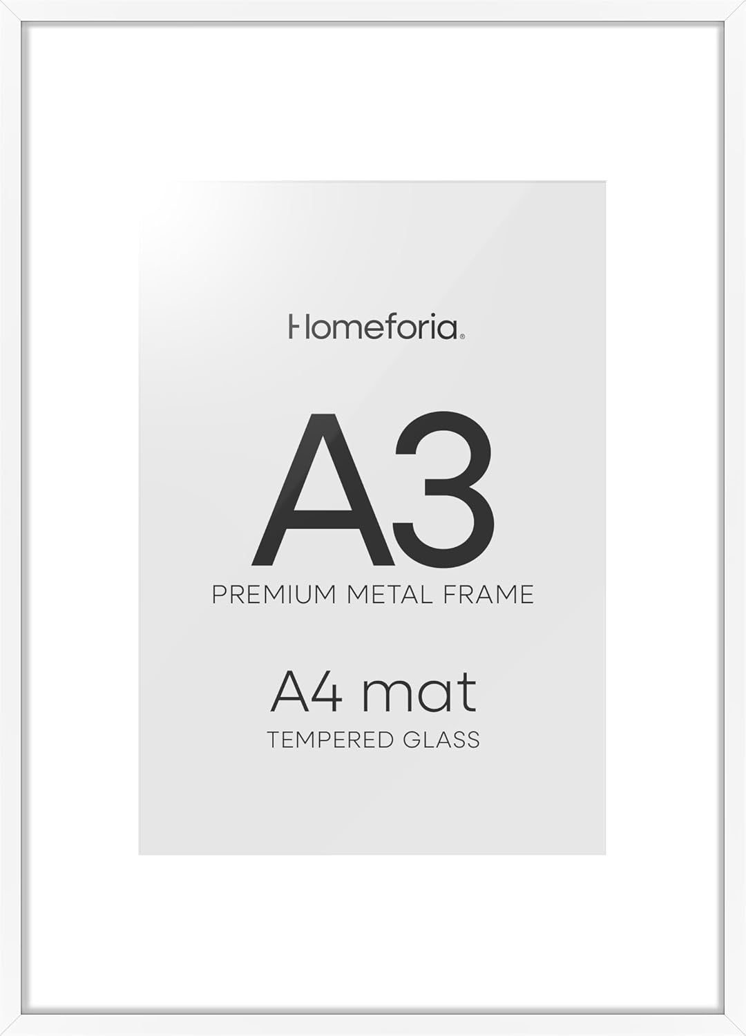 Homeforia A3 Picture Frame White, High End Metal 11.7 x 16.5 inch Poster Frames with Mat 8.3 x 11.7 for Photo, A3 Size Frames Matted to A4 Print, 11.7x16.5 Wall Hanging Frame, Tempered Glass, Set of 1