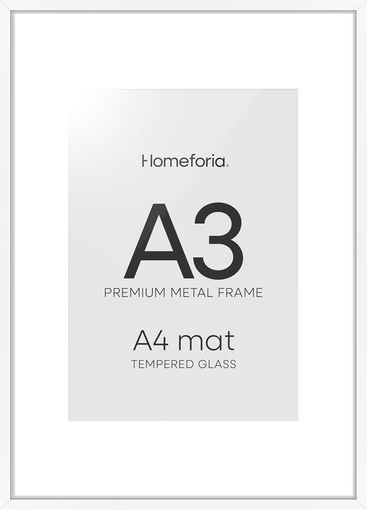 Homeforia A3 Picture Frame White, High End Metal 11.7 x 16.5 inch Poster Frames with Mat 8.3 x 11.7 for Photo, A3 Size Frames Matted to A4 Print, 11.7x16.5 Wall Hanging Frame, Tempered Glass, Set of 1