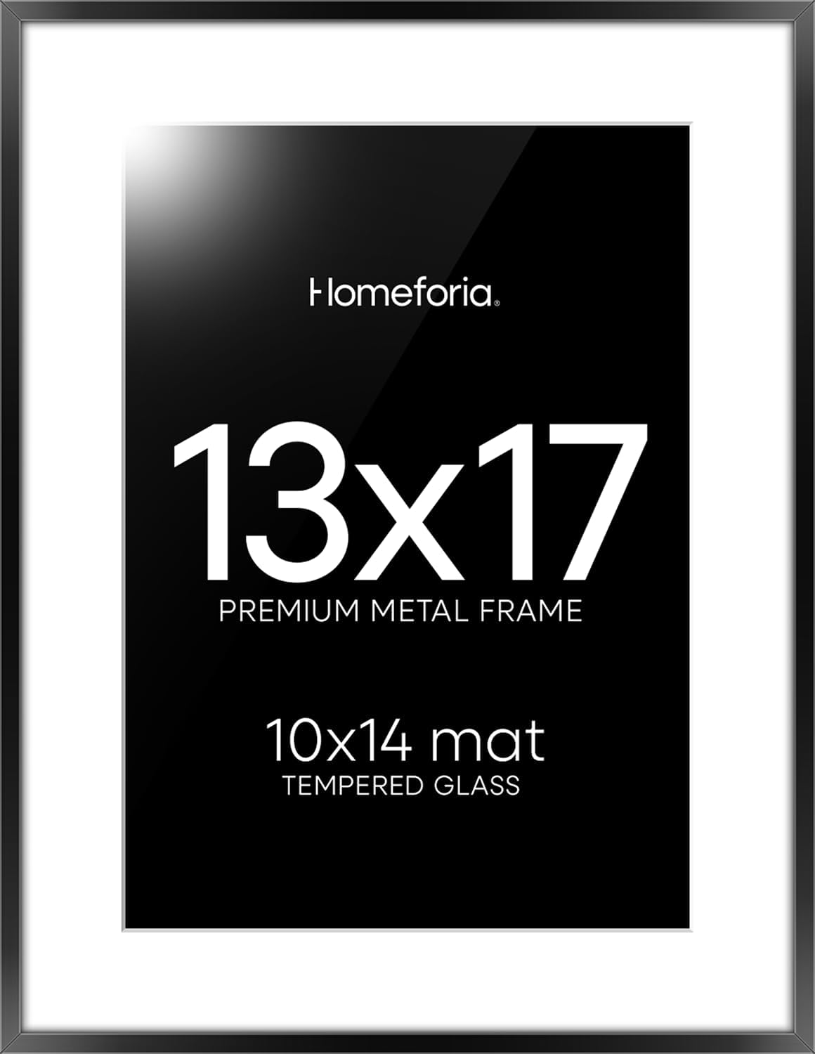 Homeforia 13x17 Picture Frame Black, High End Metal 13x17 Poster Frames with Mat 10x14 for Photo, 13 x 17 Black Frame Matted to 10 x 14 inch Print, 17x13 Thin Frame, Tempered Glass, Wall Kit, Set of 1