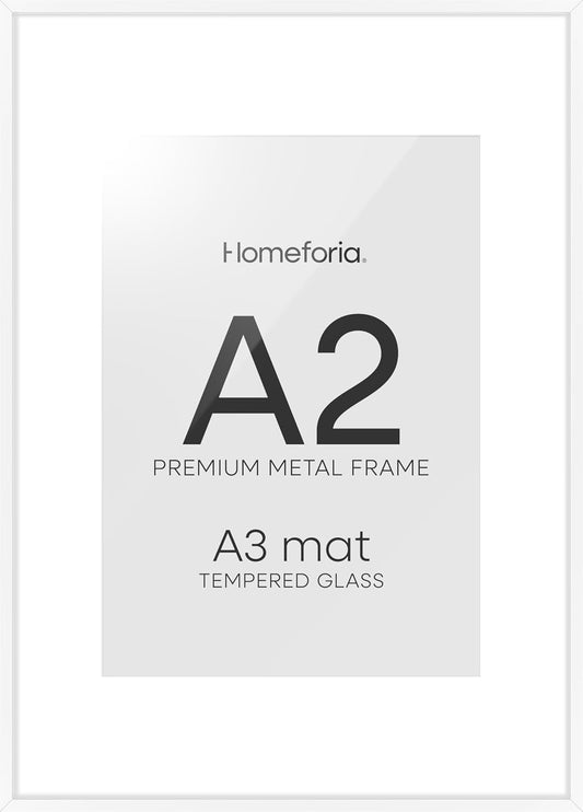 Homeforia A2 Picture Frame White, High End Metal 16.5 x 23.5 inch Poster Frames with Mat 11.7 x 16.5 for Photo, A2 Size Frames Matted to A3 Print, 16.5 by 23.4 Hanging Frames, Tempered Glass, Set of 1