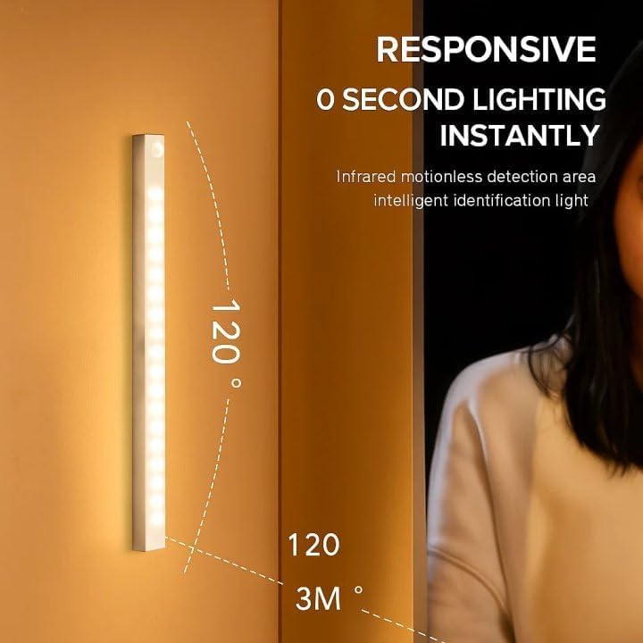 Punch-Free Smart Sensor Magnetic Rechargeable Led Lights, Sensor Magnetic Rechargeable Led Lights, Under Cabinet Lights, for Stairs,Wardrobe,Cabinet (White Light, 30cm/11.8in)
