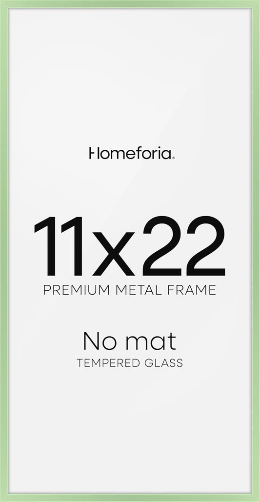 Homeforia 11x22 Newspaper Frame Sage Green, High End Metal 11 x 22 Picture Frame without Mat, 22x11 Thin Sage Green Poster Frames for Wall, 11by22 Photo Art Frame, Tempered Glass, Wall Kit, Set of 1