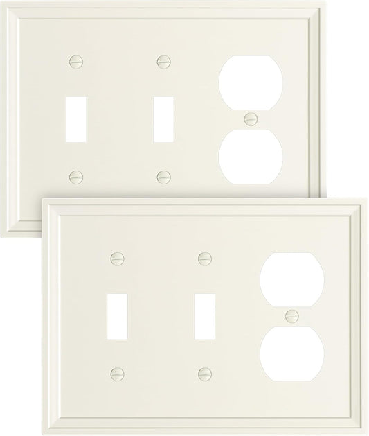 2-Pack Combo Duplex/Double Toggle Light Switch Cover Plate, Light Almond Modern Decorative Electrical Outlet Covers, Bamboo Fiber Wall Switch Plates and Outlet Covers