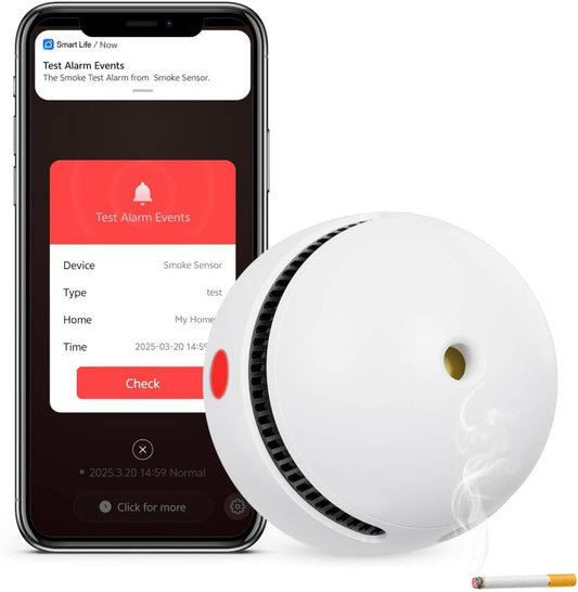 1 Pack Interconnected Smart Smoke Detector Smoke Alarm Bluetooth Real-Time App Alerts, Wi-Fi Smoke Detector Fire Detectors for Home Connectivity & 10-Year Battery Life & Multi-User Binding