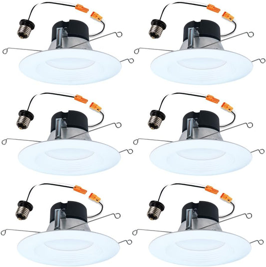 HALO 5 inch / 6 inch LED Recessed Light Trim with 5 Color Temperatures, Dimmable Baffle Can Lights for Ceiling, 6-Pack. 750 Lumens LT56079FS1EWHR6PK