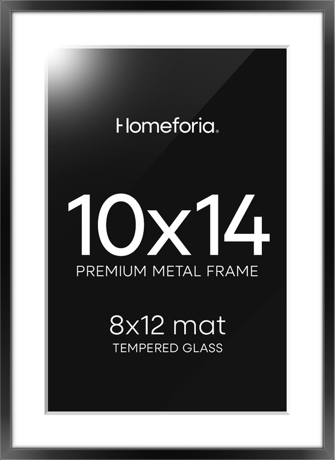Homeforia Black 10x14 Picture Frame, High End Metal 10x14 Poster Frames with Mat 8x12, 10 x 14 Black Frame Matted to 8 x 12 inch Photo, 10 by 14 Thin Hanging Frames, Tempered Glass, Wall Kit, Set of 1