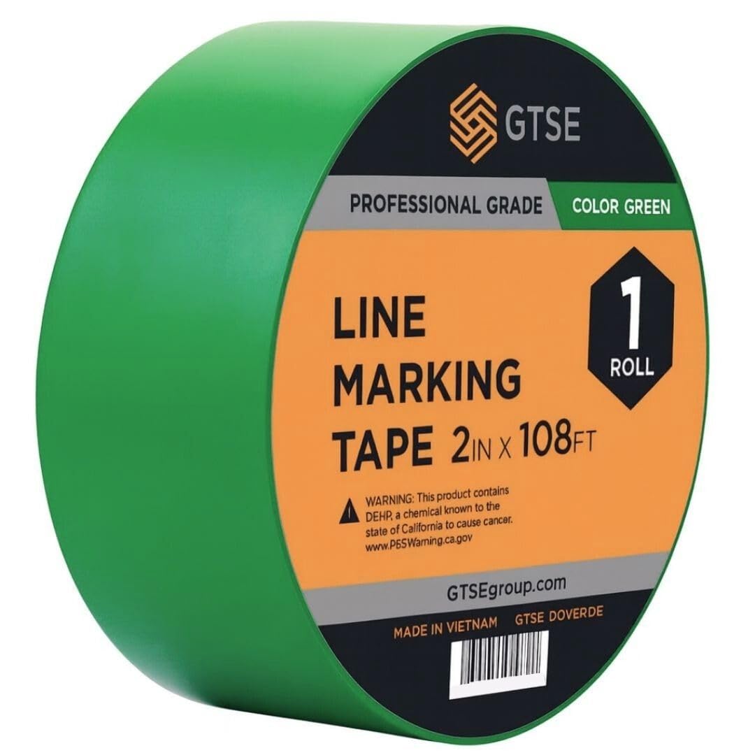 GTSE 2 inch x 108 ft Green PVC Vinyl Floor Tape, 24 Rolls, Safety Marking Tape, 6 mil Thick, Suitable for Dance Floors, Gyms, Warehouses, Sports Facilities