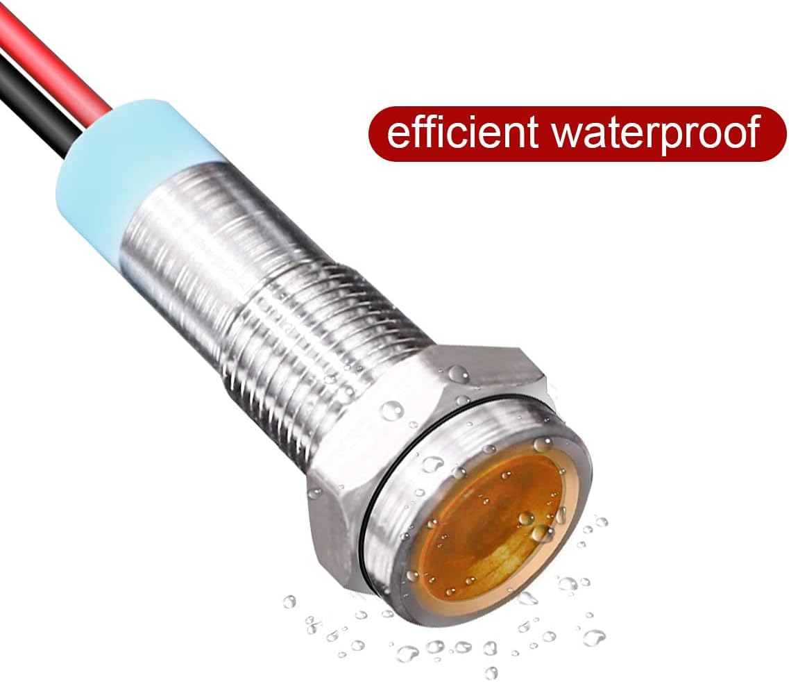 10pcs 6mm Waterproof Wired LED Indicator Light AC/DC 12-24V (Yellow)