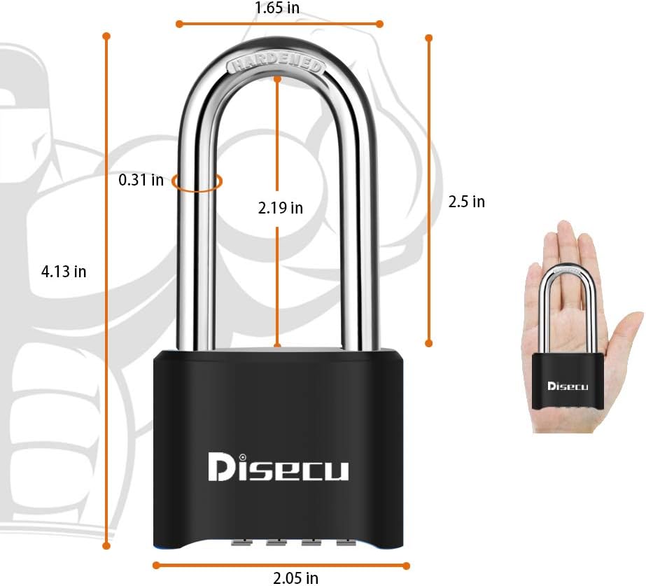 1 Pack disecu Heavy Duty 4 Digit Combination Lock, 2.5 Inch Long Shackle Outdoor Waterproof Padlock with Steel Cable for Bike, Gate, Fence (Black)