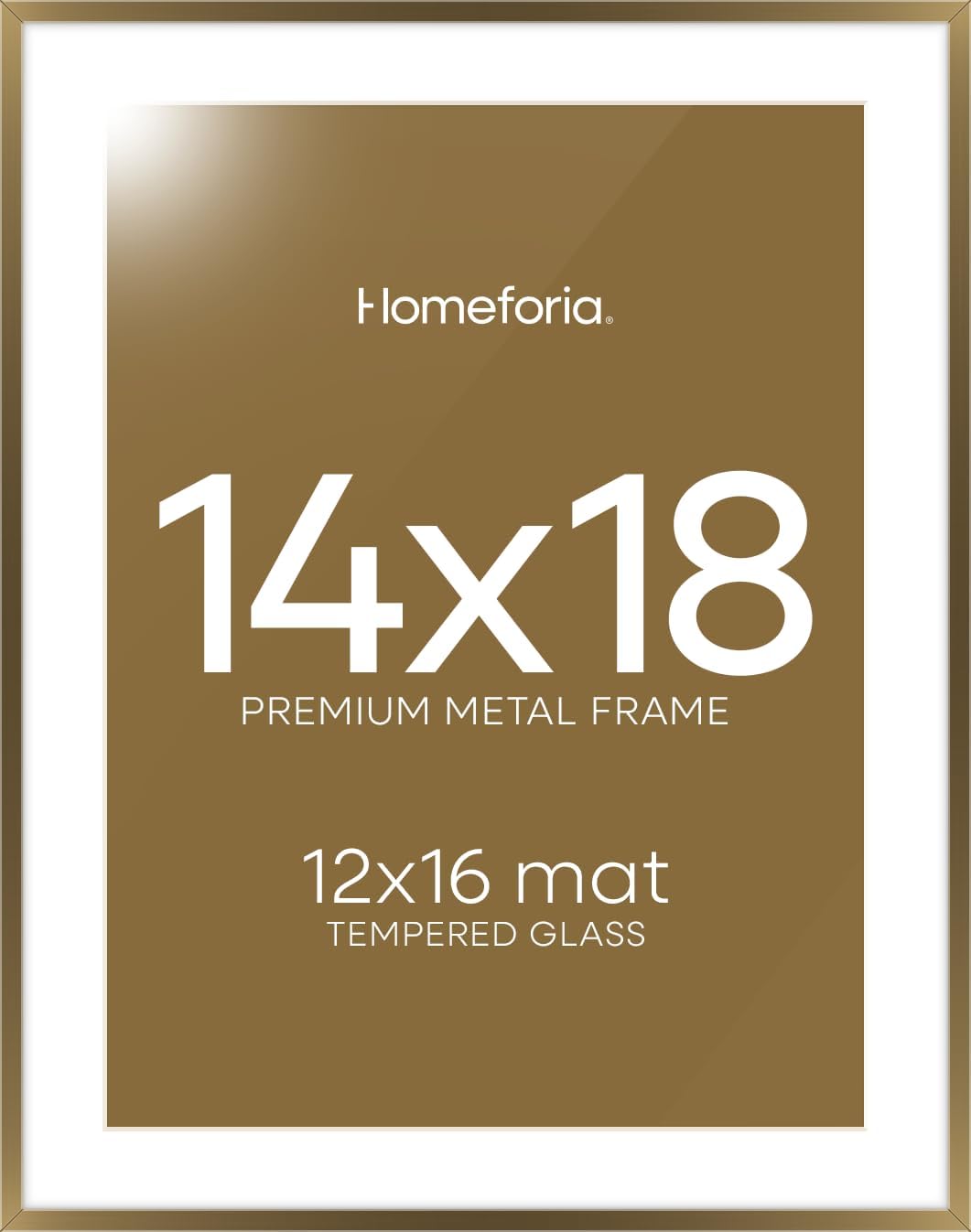 Homeforia 14x18 Picture Frame Bronze, High End Metal 14x18 Brass Poster Frames with Mat 12x16 Photo, 14 x 18 Frame Matted to 12 by 16 inch Print, 18by14 Thin Frames, Tempered Glass, Wall Kit, Set of 1