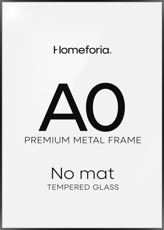 Homeforia A0 Poster Frame Black, High End Metal 33.1 x 46.8 inch Large Picture Frames with Mat 23.4 by 33.1 for Photo, A0 Size Frames Matted to A1 Print, 33.1x46.8 Thin Frame, Tempered Glass, Set of 1