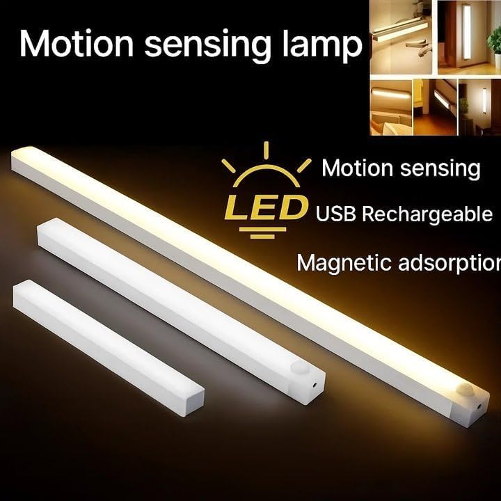 Punch-Free Smart Sensor Magnetic Rechargeable Led Lights, Sensor Magnetic Rechargeable Led Lights, Under Cabinet Lights, for Stairs,Wardrobe,Cabinet (White Light, 30cm/11.8in)