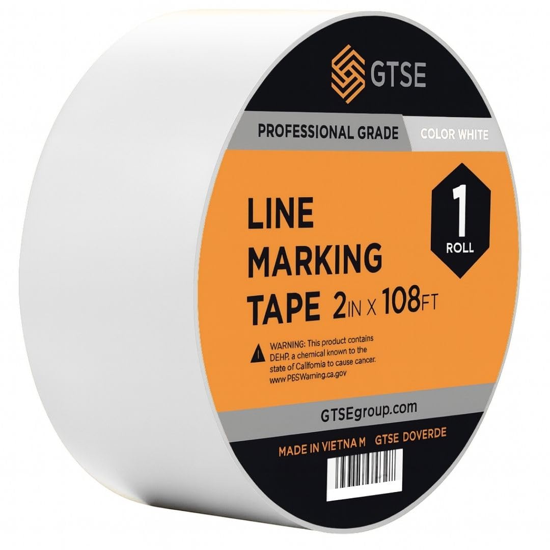 GTSE 2 inch x 108 ft White PVC Vinyl Floor Tape, 24 Rolls, Safety Marking Tape, 6 mil Thick, Suitable for Dance Floors, Gyms, Warehouses, Sports Facilities