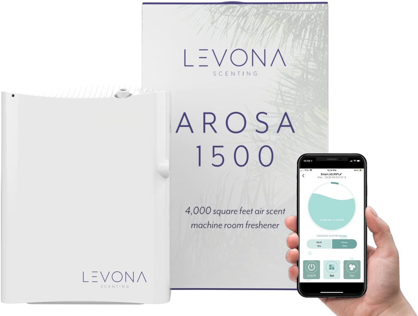 Levona Scent Waterless Diffuser - Essential Oil Aroma Smart Plug-in, Portable Machine for Whole House & Large Spaces, LCD, HVAC, With Cleaning Cloth, Covers 4000 sqft - Arosa 1500 (Scent Not Included)