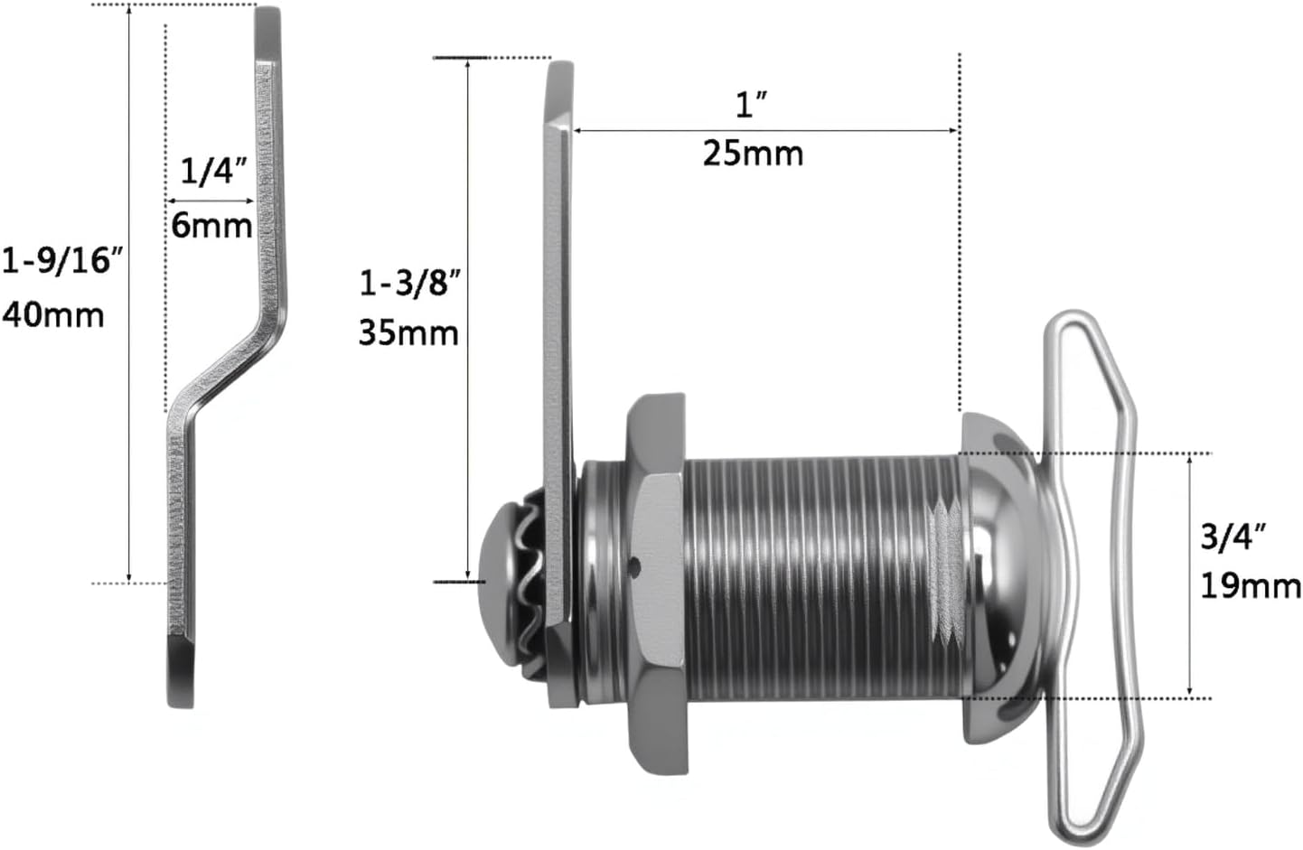 1" Thumb Operated Offset Cam Lock, RV Compartment Latch, Non-Locking Thumb Turn, for RV Compartment Camper Storage Door (2 Pack)