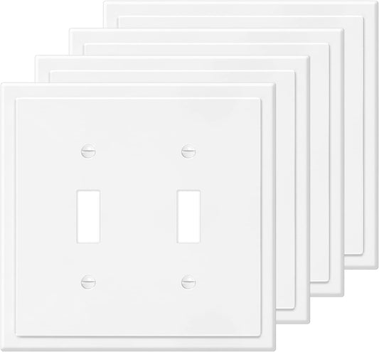 2-Gang Modern Edge Decorative Wall Plate Cover Switch Outlet Double Toggle Electrical Faceplate for Light Switches, Smart Switch, GFCI, Dimmers, Receptacle, USB Outlet (4 Pack, Double Toggle)