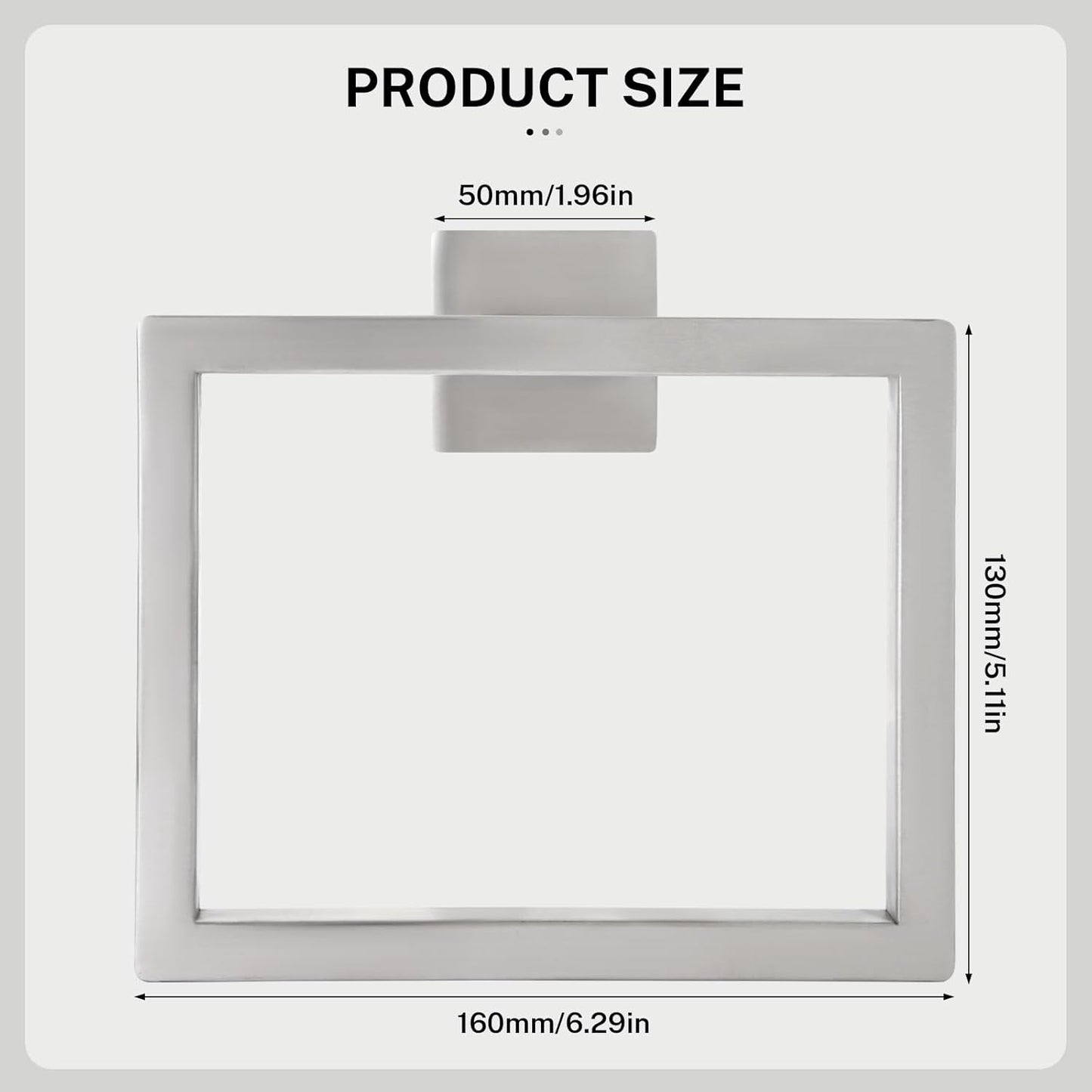 2-Piece Brushed Nickel Square Towel Ring,Modern Hand Towel Holder for Bathroom,Stainless Steel Towel Hangers Wall-Mounted Towel Rack
