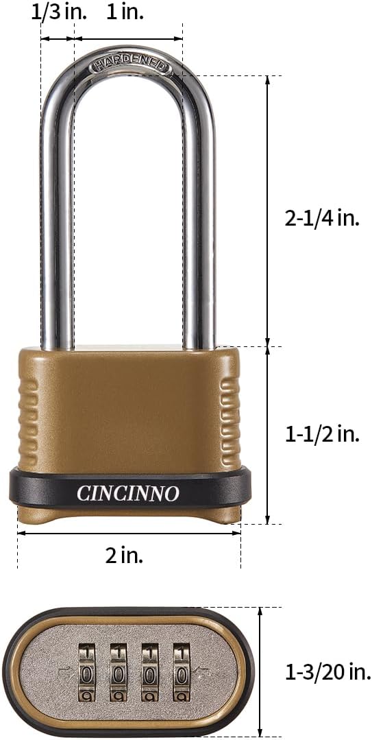Heavy Duty Combination Lock, 4-Digit Combo Lock with Long Shackle,Weatherproof Combination Padlock for Outdoor Use,4 Pack