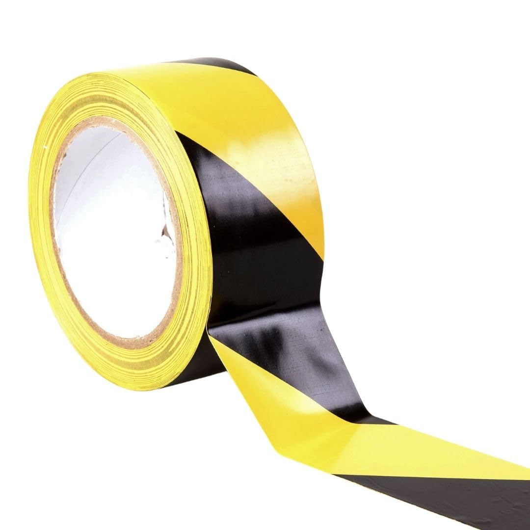 GTSE 2 inch x 108 ft Black/Yellow PVC Vinyl Floor Tape, 48 Rolls, Safety Marking Tape, 6 mil Thick, Suitable for Dance Floors, Gyms, Warehouses, Sports Facilities