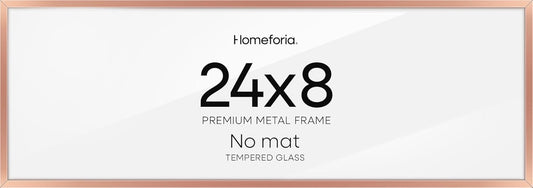 Homeforia 8x24 Panoramic Frame Rose Gold, High End Metal 8 x 24 Picture Frames without Mat, 24x8 Hanging Rose Gold Poster Frames for Wall, 8by24 Display Photo Frame, Tempered Glass, Wall Kit, Set of 1