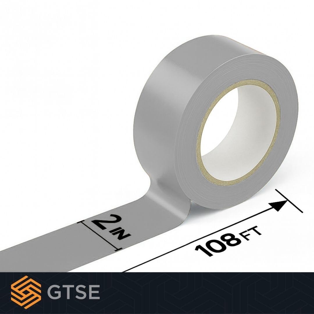 GTSE 2 inch x 108 ft Gray PVC Vinyl Floor Tape, Grey Safety Marking Tape, 6 mil Thick, Suitable for Dance Floors, Gyms, Warehouses, Sports Facilities