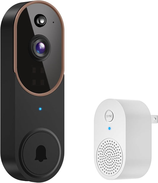 1080p Wireless Video Doorbell Camera, AI Human Detection, Live View, Night Vision, Cloud Storage, 2.4G WiFi, Battery Powered, Indoor Outdoor Surveillance (Comes with Doorbell Receiver)