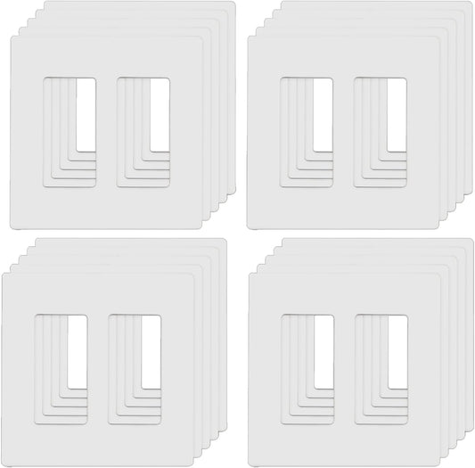 2-Gang Screwless Decorator Wall Plates, Child Safe Standard Size Outlet Cover, Unbreakable Polycarbonate Thermoplastic, Glossy White,20 Pack,UL Listed