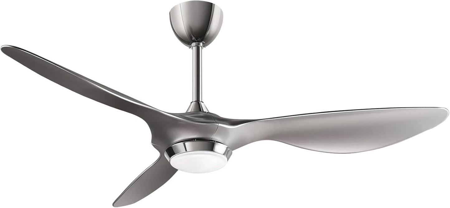 reiga 52 Inch Modern Smart Wifi Ceiling Fan with Light and Remote Control, Living Room Bedroom patio 3 Blade Ceiling Fans with Reversible Mute DC Motor, Silver