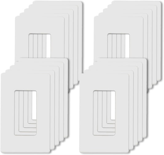 1-Gang Screwless Decorator Wall Plates, Child Safe Standard Size Outlet Cover, Unbreakable Polycarbonate Thermoplastic,Glossy White, 20 Pack,UL Listed