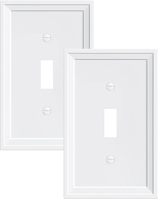 2-Pack Single Toggle Light Switch Covers Wall Plate, Pure White Decorative Switch Plate Covers, 1 Gang Natural Bamboo Fiber Wall Plate, Corrosion Resistant