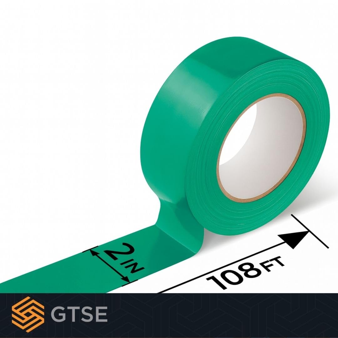 GTSE 2 inch x 108 ft Green PVC Vinyl Floor Tape, Safety Marking Tape, 6 mil Thick, Suitable for Dance Floors, Gyms, Warehouses, Sports Facilities