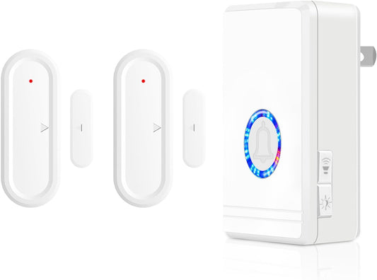 Greencycle Wireless Door Open Sensor Chime, Door Entry Chime with Adjustable Volume, LED Flash, 48 Chimes, Nightlight Function, Magnetic Door Chime for Business Home Office Store(1Receiver+2 Sensors)