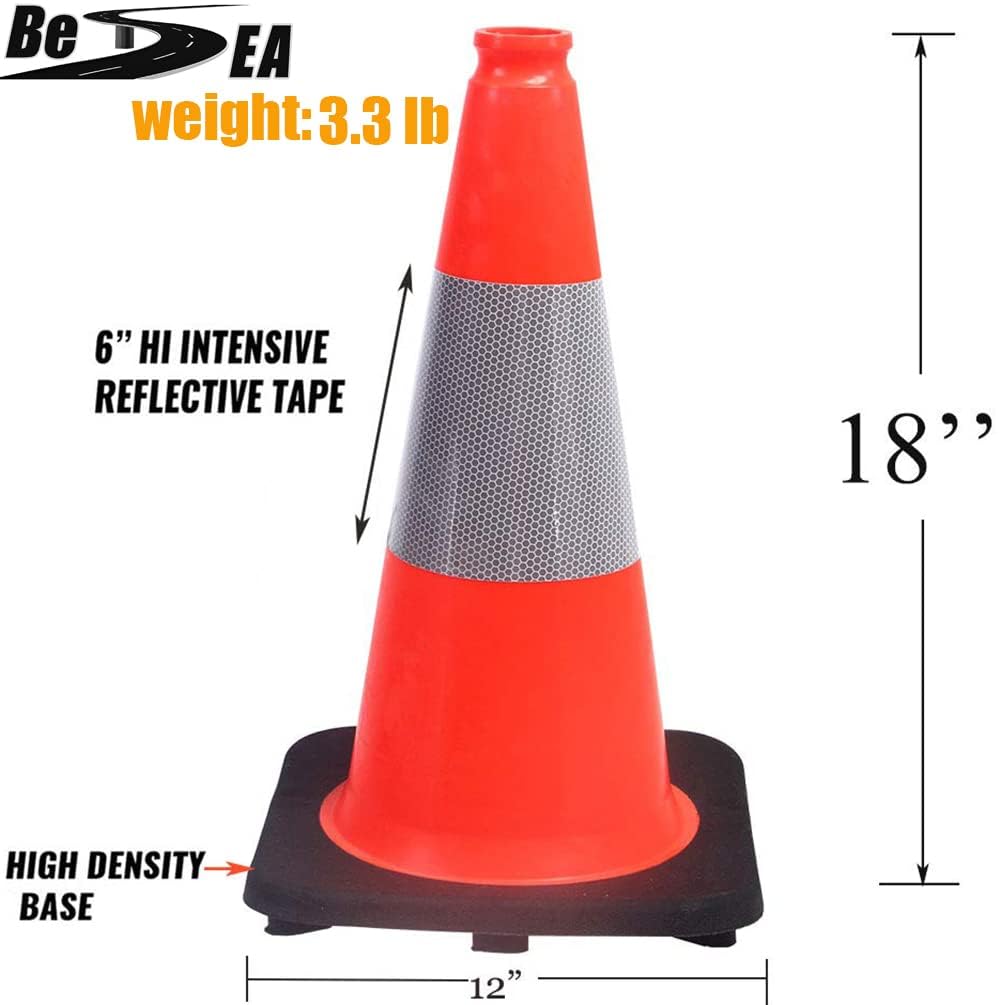 (4 Pack) BESEA 18" inch Traffic Cones Orange Safety Cones with 6 inch Reflective Collar for Home Driveway Road Parking Use(4 Cones)