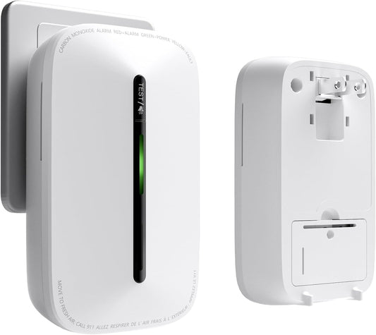 2 Packs Carbon Monoxide Detectors Plug in, 10-Year Battery Powered CO Detector with Breathing Light, Portable Traval Carbon Monoxide Alarm for Home/Office/RV