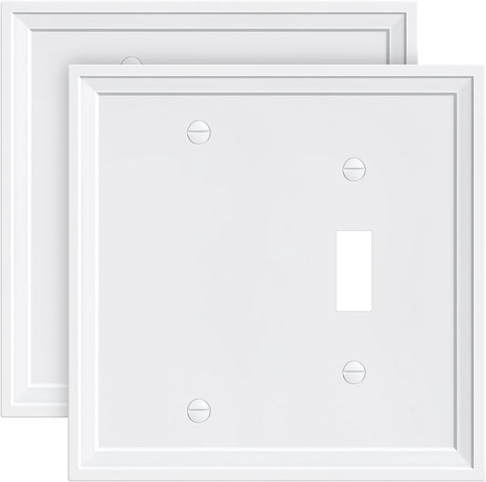 2-Pack Combo Blank/Toggle Light Switch Cover Plate, Pure White Modern Decorative Electrical Outlet Covers, Bamboo Fiber Wall Switch Plates and Outlet Covers