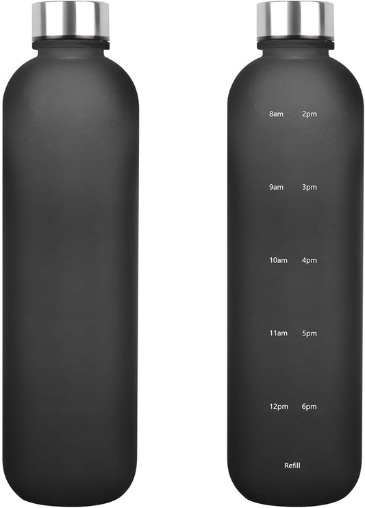 1L（33 oz） daily tracking schedule time hours reminder motivational day goals hydration capacity measured marker tracker plastic wide mouth measurements water bottle