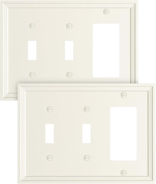 2-Pack Combo Decorator/Double Toggle Light Switch Cover Plate, Light Almond Modern Decorative Electrical Outlet Covers, Bamboo Fiber Wall Switch Plates and Outlet Covers