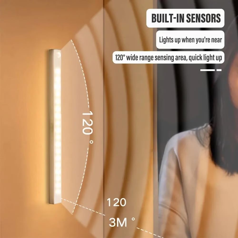 Punch-Free Smart Sensor Magnetic Rechargeable LED Lights, Motion Sensor Light Indoor for Stairs, Wardrobe, Cabinet (4PCS Warm Light,20cm/7.87in)