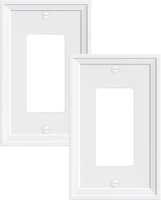 2-Pack Decorator Outlet Cover Plate, White Decorative Switch Plates and Outlet Covers, Natural Bamboo Fiber Wall Plates for Electrical Outlets, Receptacle, GFCI Outlet, Dimmer Switch
