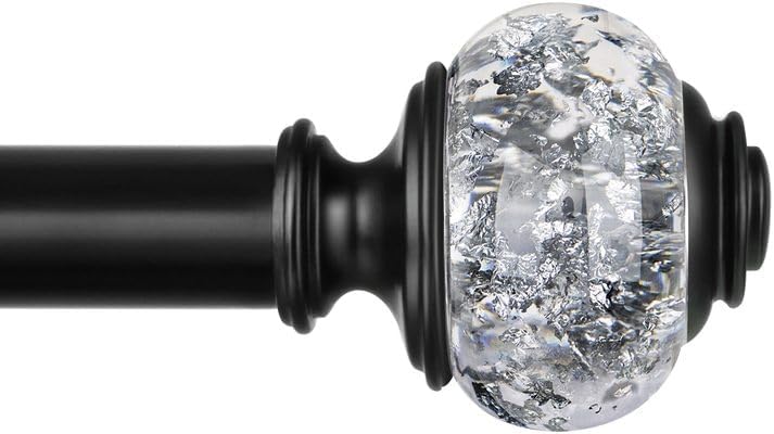 1 Inch Curtain Rods 72 to 144 Inches (6 to 12 ft) Telescoping Single Drapery Rod, USFOOK Black Curtain Rods for Windows 69 to 140 Inches, Decorative Translucent Finials